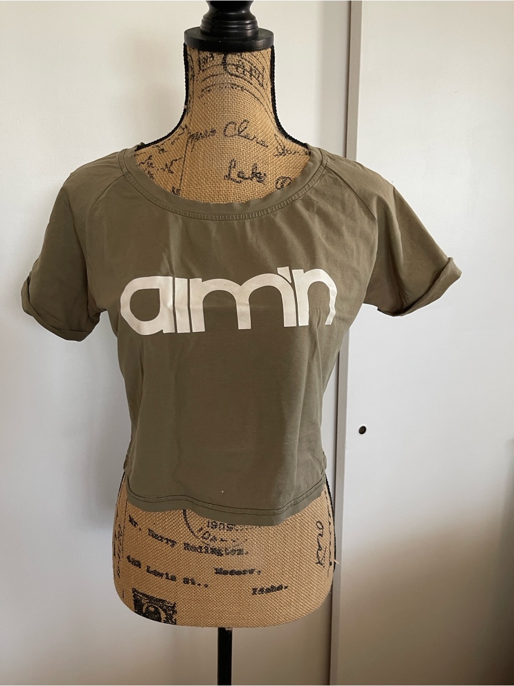 AIM'N Olive Cropped Logo Tee